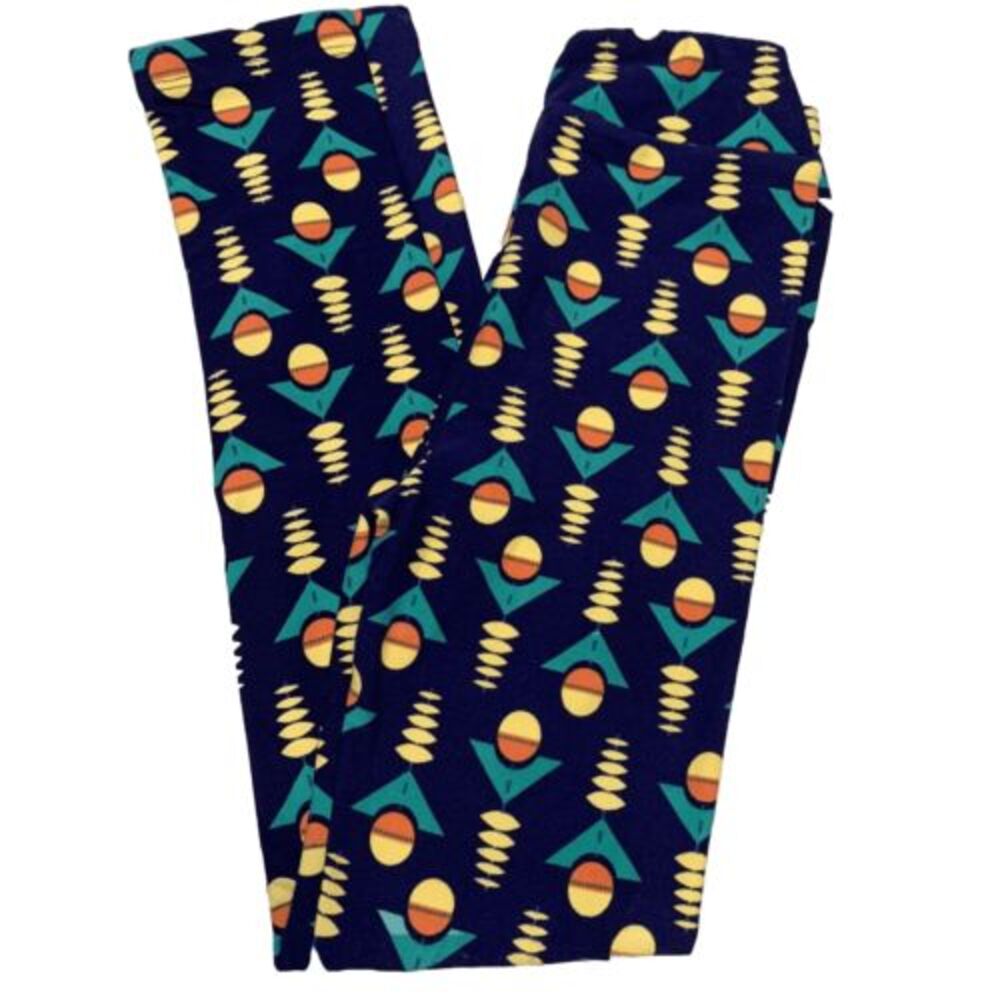 LuLaRoe Girls Leggings‎ L/XL Retro Blue Green Yellow Geometric Sizes 7-12 NEW